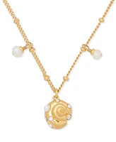 Kate Spade New York Gold-Tone Pave & Freshwater & Imitation Pearl Shell Pendant Necklace, 16" + 3" extender
