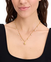 Kate Spade New York Gold-Tone Pave & Freshwater & Imitation Pearl Shell Pendant Necklace, 16" + 3" extender