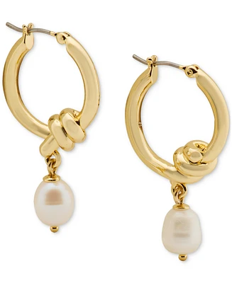 kate spade new york Gold-Tone Freshwater Pearl Charm Knot Hoop Earrings