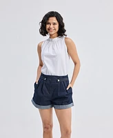 Reistor Women's High-Neck Top with Gathers White