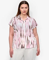Dkny Plus Printed Short-Sleeve Button-Front Shirt