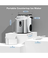 Zafro Portable Ice Maker with Handle, Stainless Steel Ice Maker Countertop with Slef-Cleaning, 35Lbs/24H, 7Mins Fast Ice Making, with Ice Basket/Ice S