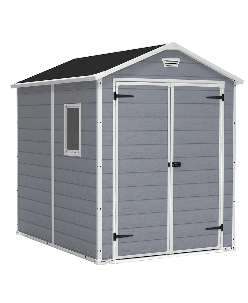 Keter 213413 Manor 6 X 8 Foot Resin All Weather Outdoor Tool Storage Shed, Grey