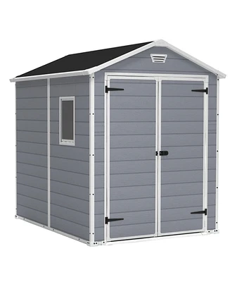 Keter 213413 Manor 6 X 8 Foot Resin All Weather Outdoor Tool Storage Shed, Grey