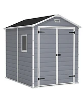 Keter 213413 Manor 6 X 8 Foot Resin All Weather Outdoor Tool Storage Shed, Grey