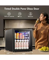 Zafro 1.3 Cu.ft Mini Beverage Fridge, 12 Bottle & 48 Can Cooler, Glass Door with Digital Temperature Control, Ideal for Soda, Beer, or Wine, Compact D