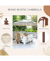 LAGarden Boho 9' Fringe Patio Umbrella with Tassels UPF50+ Boho Style 5-Year-Non-Fading for Outdoor Yard Market Ivony Xchevron