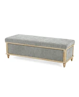Elegant Upholstered Storage Ottoman Bench with Weathered Wood Frame and Lift-Top for Bedroom or Living Room Seating Organization-The Pop Home