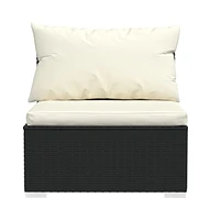 3 Seat Patio Sofa with Cushions Black Poly Rattan