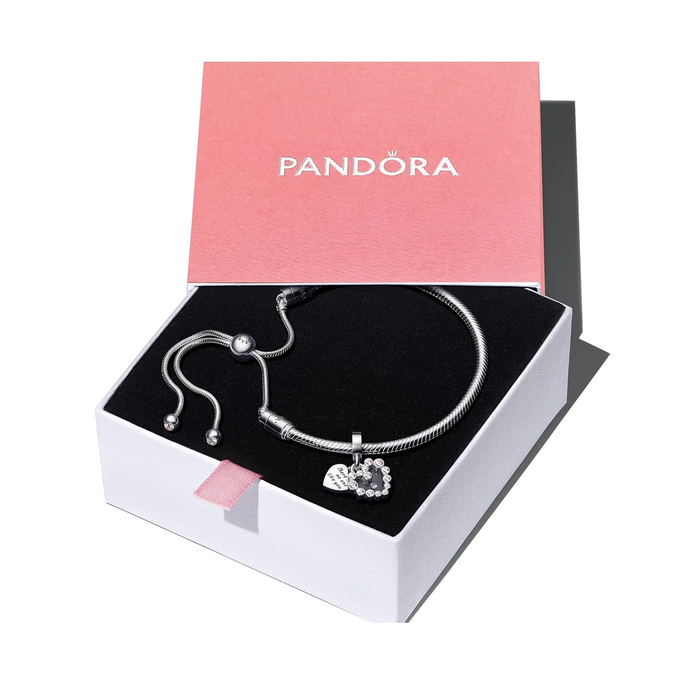 Pandora Sterling Silver Sparkling Dangle Heart Bracelet Set