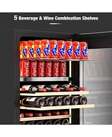 Jinjunye 24Inch Wine Cooler, Dual Zone Wine and Beverage Refrigerator, 84Can+28Bottle, Temp Control, Adjustable Shelves