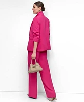 Dkny Petite Aero Crepe Scrunch Sleeve Notch Collar Aero Crepe Mid Rise Wide Leg Pants