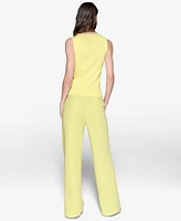 Karl Lagerfeld Paris Women's Embellished V-Neck Ribbed Knit Sleeveless Top