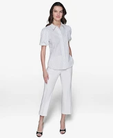 Karl Lagerfeld Paris Women's Striped Studded Button-Front Shirt