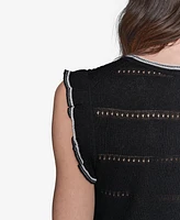 Karl Lagerfeld Paris Women's Pointelle Knit Sleeveless Top
