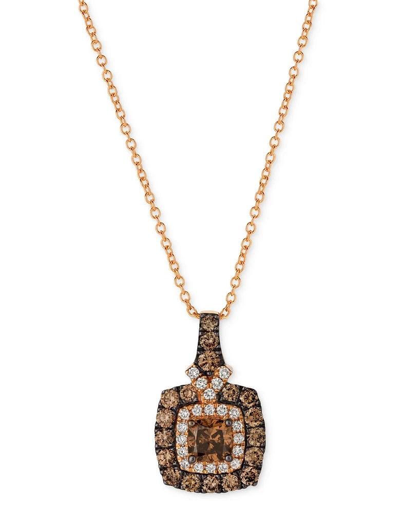 Le Vian Chocolatier Chocolate Diamond & Vanilla Diamond Square Halo Cluster 18" Pendant Necklace (1-1/6 ct. t.w.) in 14k Rose Gold