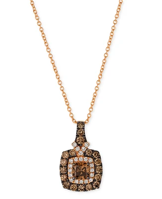 Le Vian Chocolatier Chocolate Diamond & Vanilla Diamond Square Halo Cluster 18" Pendant Necklace (1-1/6 ct. t.w.) in 14k Rose Gold