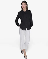 Karl Lagerfeld Paris Women's Blouson-Sleeve Button-Front Blouse
