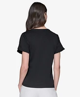 Karl Lagerfeld Paris Women's Crewneck Tulip-Sleeve Blouse