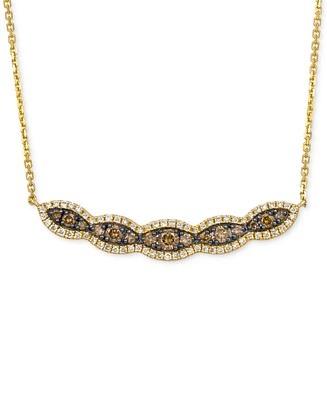 Le Vian Chocolate Diamond & Nude Diamond Scallop Halo Cluster Curved Bar 19" Pendant Necklace (3/4 ct. t.w.) in 14k Gold