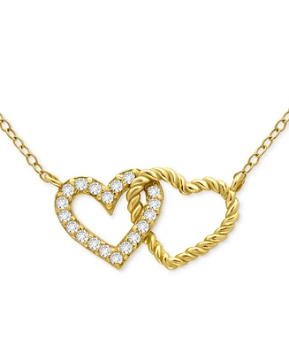 Giani Bernini Cubic Zirconia Double Heart Necklace (1/4 ct. t.w.) Sterling Silver, 16" + 2" extender