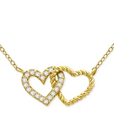 Giani Bernini Cubic Zirconia Double Heart Necklace (1/4 ct. t.w.) Sterling Silver, 16" + 2" extender
