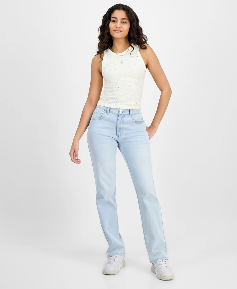 Dollhouse Juniors' High-Rise Baggy Straight-Leg Jeans
