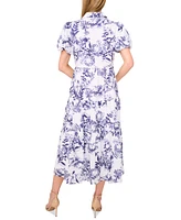 CeCe Women's Short Sleeve Tiered Maxi Shirt Dress