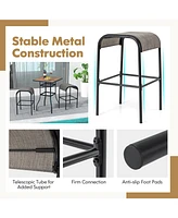 Gymax -Piece Patio Dining Set w/ Umbrella Hole Metal Frame & Breathable Fabric Seat