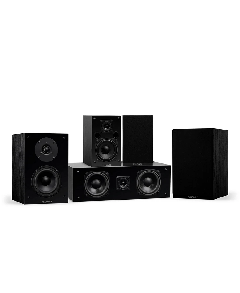 Fluance Elite High Definition Compact Surround Sound Home Theater 5.0 Channel Speaker System including 2-Way Bookshelf, Center and Rear Surrou