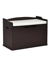 Costway Toddler Toy Box Wooden Flip-top Storage Chest Bench W/ Cushion Safety Hinge