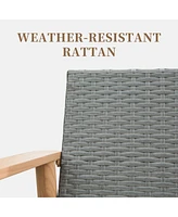 Outdoor Wicker Patio Furniture Sets 4 Pieces, All-Weather Aluminum Rattan Padded Sofa Conversation with 2 Pillows for Porch Deck Garden(Red