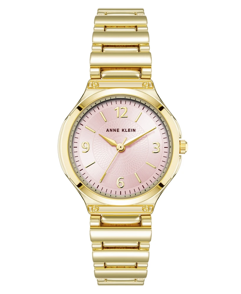 Anne Klein Women's Quartz Cultivated Gold-Tone Metal Alloy and Pink Dial Watch, 30mm