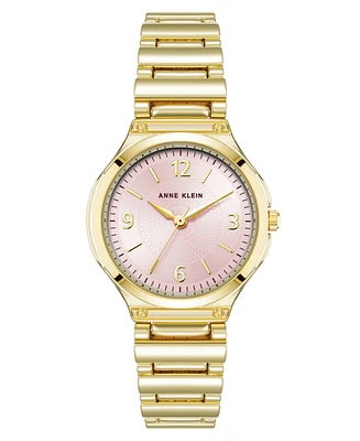 Anne Klein Women's Quartz Cultivated Gold-Tone Metal Alloy and Pink Dial Watch, 30mm