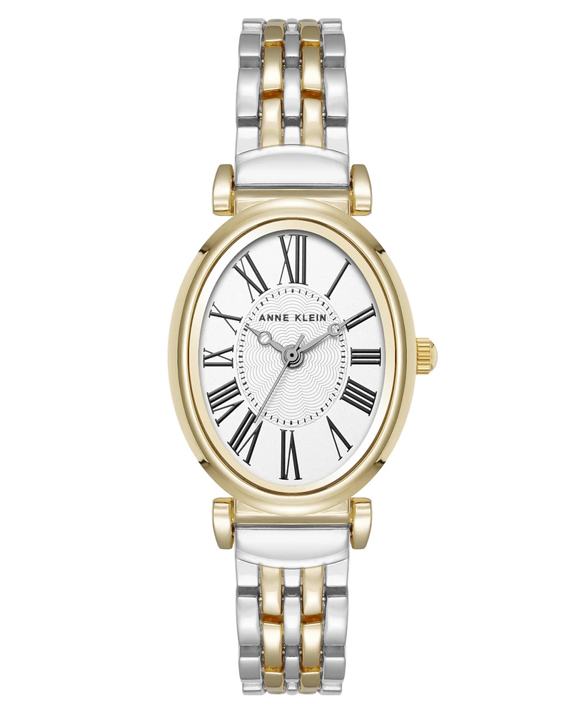 Anne Klein Women's Quartz Oval Roman Numeral Two-Tone Metal Alloy Watch, 25mm