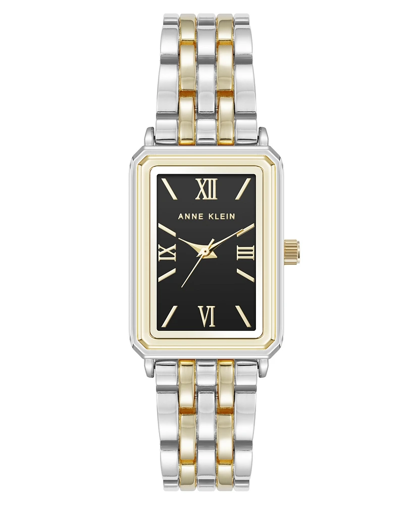 Anne Klein Women's Quartz Rectangular Estate Two-Tone Metal Alloy and Black Dial Watch, 25mm