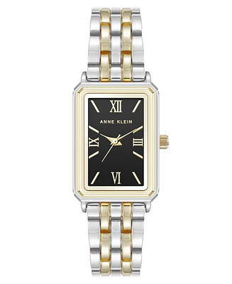 Anne Klein Women's Quartz Rectangular Estate Two-Tone Metal Alloy and Black Dial Watch, 25mm