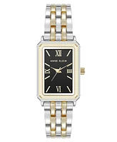 Anne Klein Women's Quartz Rectangular Estate Two-Tone Metal Alloy and Black Dial Watch, 25mm