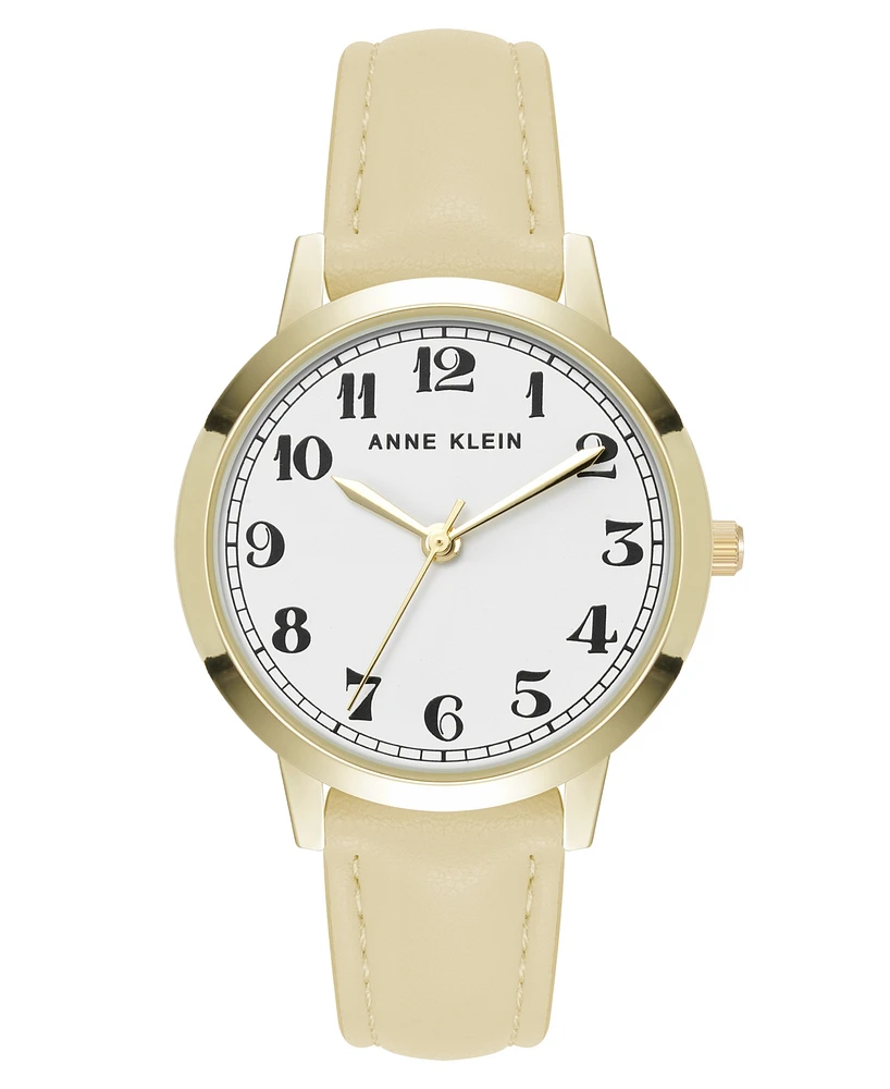 Anne Klein Women's Quartz Casual Polyurethane Leather and Gold-Tone Metal Alloy Boyfriend Watch