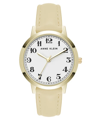 Anne Klein Women's Quartz Casual Polyurethane Leather and Gold-Tone Metal Alloy Boyfriend Watch