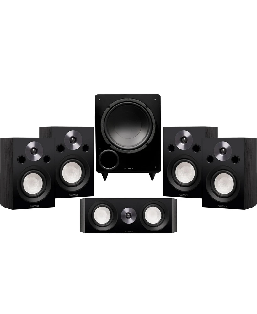 Fluance Reference Compact Surround Sound Home Theater 5.1 Channel Speaker System including 2-Way Bookshelf, Center Channel, Rear Surround Speakers and