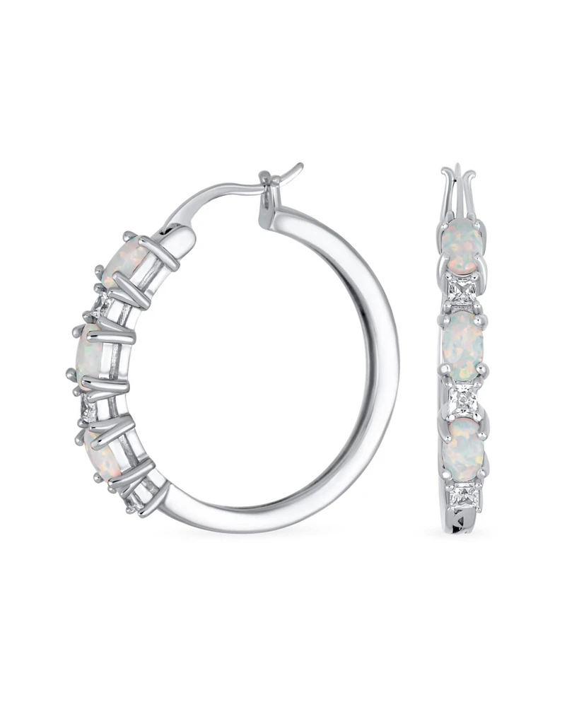 Bling Jewelry Cubic Zirconia Hoop Huggie Earrings with White Opal Sterling Silver 1 Inch