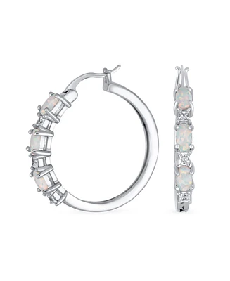 Bling Jewelry Cubic Zirconia Hoop Huggie Earrings with White Opal Sterling Silver 1 Inch