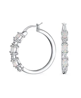 Bling Jewelry Cubic Zirconia Hoop Huggie Earrings with White Opal Sterling Silver 1 Inch