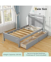 Twin Wooden Bed Frame with 2 Drawers for Teens and Adults