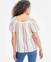 Style & Co Women's Cotton Striped Square-Neck Top, Exclusively at Macy's