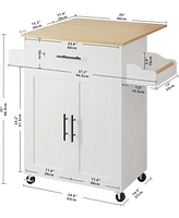 Rolling Kitchen Island Table with Drop Leaf Storage Cabinet, Drawer