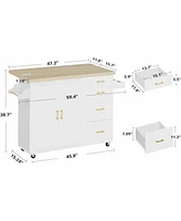 Rolling Kitchen Island Cart on Wheels, 2 Door Storage Cabinet