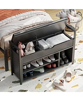 Shoe Storage Bench, Metal and Board Bench for Entryway