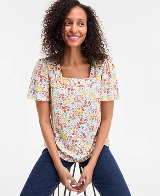 Style & Co Petite Madison Ditsy Square-Neck Top, Exclusively at Macy's